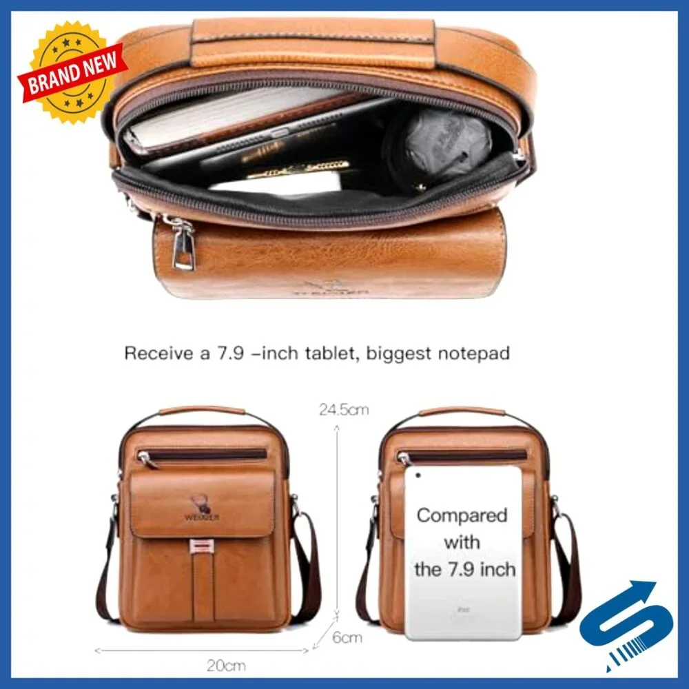 Small Leather Messenger Bag Crossbody Shoulder Satchel for Men